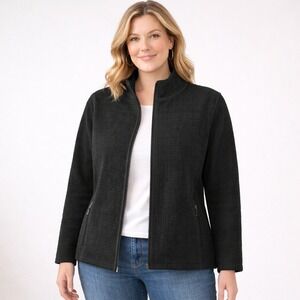 Aeros Womens 1X Black Textured Quilted Full Zip Mock Neck Jacket Minimalist Y2K